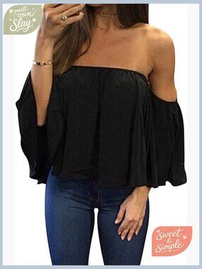 Off Shoulder Chiffon Blouse Ruffles Short Sleeve Tunic Top